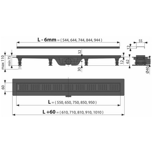 Душевой лоток 85 см Smart с перфорированной решеткой, черный ZZ Kerama Marazzi Универсал APZ10BLACK-850KM