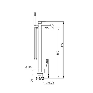 Смеситель для ванны, напольный, душевая лейка, шланг в компл., (цв.браш.золото),  ZZ Vincea Desire VTF-1DBG