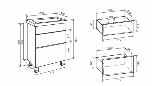 Тумба напольая 60 см, без раковины, 2 выдвижных ящик,  цвет белый XX Aqua de Marco AXIOMA 2060WGAXI/F