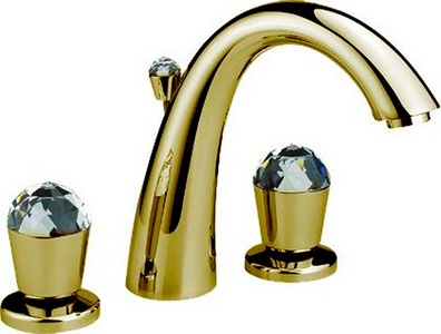 Смеситель для раковины на 3 отв., с д/к, (цв. Inglish gold/ручки с кристалами Swarovski),  ZZ Nicolazzi Cristallo 2009 GF 22