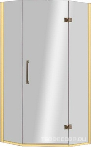 Душ. уголок 900х900хh1950мм, пятиугольный, расп.дверь петли справа, с 2-мя неподв.сегм., вход 595мм, (стекло прозр., 8мм, фурн. цв.золото),  ZZ Cezares Magic MAGIC-P-1-90-C-G-R