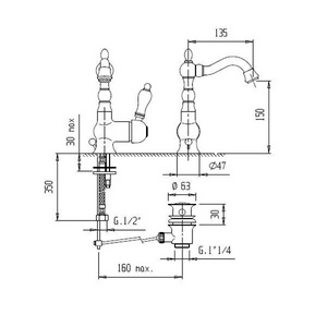 Смеситель для раковины, с поворотным изливом, с д/к, (цв.бронза, ручка цв.белая),  ZZ Cezares Venezia VENEZIA-LSM2-02-Bi
