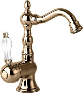 Смеситель для раковины, с поворотным изливом, с д/к, (цв.бронза, ручка цв.белая),  ZZ Cezares Venezia VENEZIA-LSM2-02-Bi