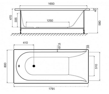Ванна акриловая  180x80 см, прямоугольная, (БЕЗ каркаса, слива-перелива и панели), белая XX AMPM Inspire W5AA-180-080W-A64