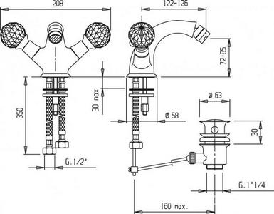 Смеситель для биде, с д/к, (цв. золото),  ZZ Cezares Golf GOLF-BS1-03