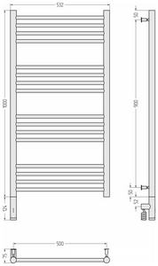 Полотенцесушитель электрический " 3.0"  прямая 1000х500 / блок управл. слева, скрытое подключение в компл., МЭМ, цв. хром, ZZ Сунержа Богема 00-5804-1050