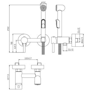 Смеситель с гигиеническим душем, НЕСТАНДАРТНОЕ ПОДКЛЮЧЕНИЕ 100 мм., однорычажный, хром ZZ Rossinka X X25-52