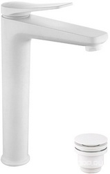 Смеситель для раковины, высокий. донный клапан в комплекте, цв.белый ZZ