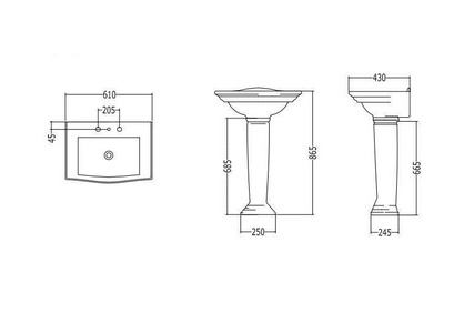 Раковина 60х43,5см, с 1 отв. д/смесителя, креплен. в компл.,  ZZ Devon & Devon Westminster IBLM(1)FWES