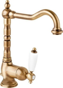 Смеситель для раковины, высокий с поворотным изливом, с д/к, (цв.бронза, ручка цв.белый),  ZZ Cezares Elite ELITE-LSM2-02-Bi