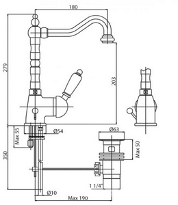 Смеситель для раковины, высокий с поворотным изливом, с д/к, (цв.бронза, ручка цв.белый),  ZZ Cezares Elite ELITE-LSM2-02-Bi