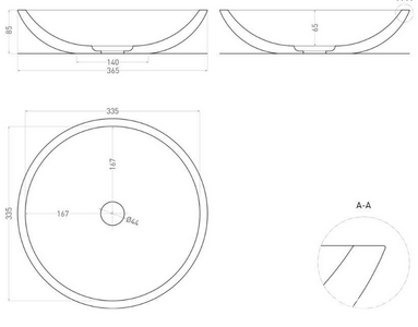 Раковина накладная на столешн., круглая 370х370хh85мм, без отв.д/смес, без перелива, литой камень S-Stone матовый цв. белый,  05 ZZ Salini Callista 1101205SM