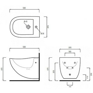 Биде подвесное 37х53хh37см, с 1 отв.д/смесит, комплект креплений на инстал. в компл, (цв. Arenaria),  ZZ Ceramica Cielo Fluid FLBS AN