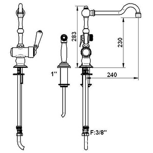 Смеситель для мойки однорычажный с ручным душем, бронза,  ZZ THG Bastide G30-D01-06181N/D