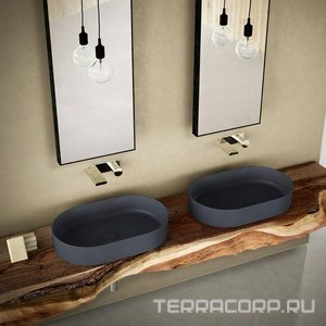 Раковина накладная на стол, овальная 60х38хh12,5мм, без отв.д/смес, без перелива и пробки слива, (цв.Basalto),  ZZ Ceramica Cielo Shui Comfort SHCOLAO60 (BA) Le Terre di Cielo