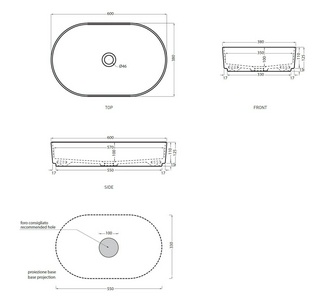 Раковина накладная на стол, овальная 60х38хh12,5мм, без отв.д/смес, без перелива и пробки слива, (цв.Basalto),  ZZ Ceramica Cielo Shui Comfort SHCOLAO60 (BA) Le Terre di Cielo