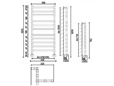 Полотенцесушитель с полкой 500(530)хh1076х125(320)мм, подвод воды int.470мм, (цв.хром), краны, крепёж в компл., (ГВС, 6 bar) Margaroli 464 ZZ Margaroli Sole 464/11/500 CR+ПЛ