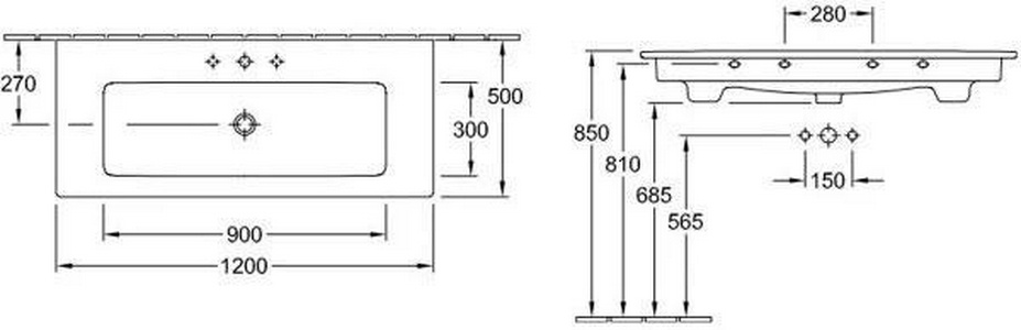 Раковина 1200х500мм, без отв. д/смес., с переливом, для установки с мебелью  (цв. R1 white ceramicplus),  ZZ Villeroy & Boch Venticello 4104CJR1