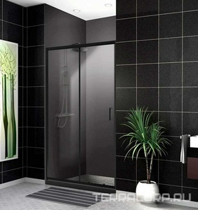 Дверь для душа, в нишу 110хh195см, раздвижная, 1 дверь, 1 неподв.секция, правая/левая, (стекло прозрачн.5мм, фурн.цв.черный мат.), Uno ZZ BelBagno Uno-195 UNO-195-BF-1-110-C-NERO