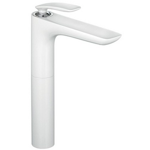 Смеситель для раковины  высокий, однорычажный, без донного клапана, гибк.подвод, белый/хром ZZ Kludi Balance 522989175