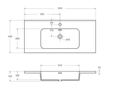 Раковина 101x46x2,5см, с 1 отв.д/смесит., с переливом, (искусственный мрамор, цв.белый), Cezares ZZ Cezares Универсал 50170