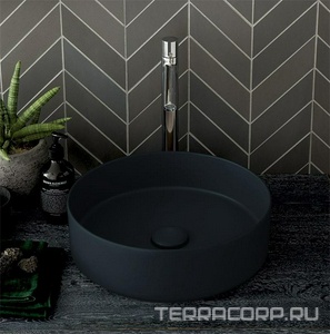 Раковина накладная на стол, круглая 40х40хh12,5мм, без отв.д/смес, без перелива и пробки слива, (цв.Basalto),  ZZ Ceramica Cielo Shui Comfort SHCOLAT40 (BA) Le Terre di Cielo