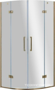 Душ. уголок 900х900хh1950мм, 1/4 круга, R550мм, 2 расп.двери, вход 730мм, с 2-мя неподв.сегм., (стекло прозрачн, 8мм, фурн/золото), Magiс ZZ Cezares Magic MAGIC-R-2-90-C-G