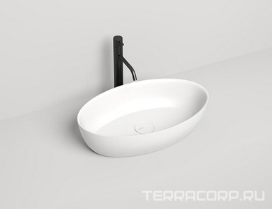 Раковина накладная овальная 580х350х150мм, без отв.д/смесит.,перелива, без донного клапана, литой камень S-Stone матовый цв.RAL7032 полностью,  ZZ Salini Alda 110621MRF / RAL7032 Pebble grey (Галечный серый мат)