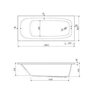 Ванна 180х80хh42см, прямоугольная, без ножек/каркаса, (акрил),  ZZ Cezares Eco ECO-180-80-41-W37