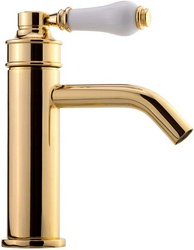 Смеситель для раковины, без д/к, (цв.золото, ручка пластик цв.белый), Ermitage ZZ