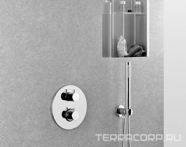 Смеситель-термостат для душа, встраиваемый в стену, на 2 потреб., (цв.хром),  ZZ Paffoni Light LIQ018CR