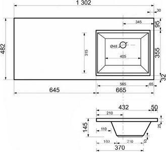 Раковина "Даллас" -130 см, правая (чаша справа) для мебели "" ZZ Aquanet Токио 235502