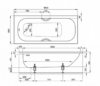 Ванна 180х80хh42(56)см,с шумоизоляцией, (без ножек арт.B23-1500, без стандартного слива перелива), (цв.белый с Glaze Plus), Bette Form 2020 ZZ Bette Bette Form Safe 2950-000 AD, PLUS