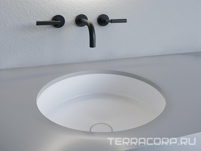 Раковина встраив.в столешн.снизу,круглая 420х420хh128мм,без отв.д/смес,без перелива,без донного клапана,литой камень S-Stone мат,цв.белый,  04 ZZ Salini Marea 1802204M