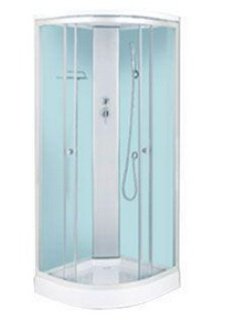 Душевая кабина 411 1000*1000*2150, профиль серебро, стекло сатин ,задняя стенка - белое стекло,смеситель, тропич.душ, лейка,низкий поддон, слив хром Z Graham Graham 411