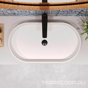 Раковина накладная на столешницу, овальная, 600x390хh120мм, без отв.д/смесит., без перелива, (цв.белый матовый),  Aqueduto Espiral ESP0220