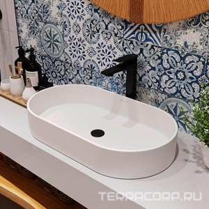 Раковина накладная на столешницу, овальная, 600x390хh120мм, без отв.д/смесит., без перелива, (цв.белый матовый),  Aqueduto Espiral ESP0220