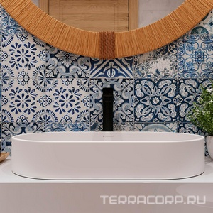 Раковина накладная на столешницу, овальная, 600x390хh120мм, без отв.д/смесит., без перелива, (цв.белый матовый),  Aqueduto Espiral ESP0220