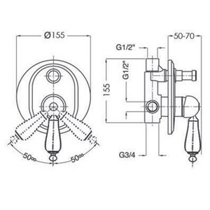 Смеситель для душа, встраиваемый в стену, с переключателем, (цв. бронза),  ZZ Gaia Phoenix RN 3372 BR