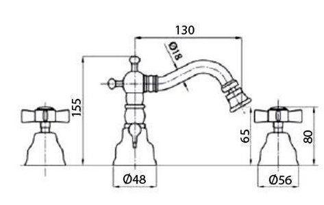 Смеситель для биде на 3 отв., с д/к, (цв. золото)  ZZ Gaia Princeton RB 825 OR