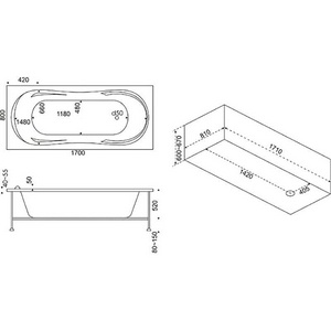 Ванна акриловая  170х80 см (БЕЗ каркаса n039610 и сифона 19649) Bas Ахин В 00005