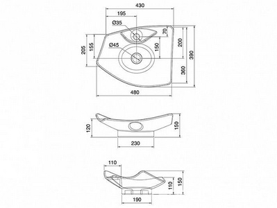 Раковина накладная на столешницу, 48х39хh15см, c 1 отв.д/смесителя, без перелива,  ZZ Scarabeo Kong 8051/R