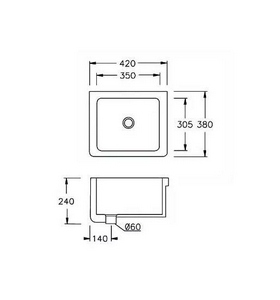 Раковина хозяйственная 42х38xh24см, без отв. для смесителя, с переливом, для установки в столешницу (полку), без сифона арт.YXZ801,  ZZ Hatria Specials YN02