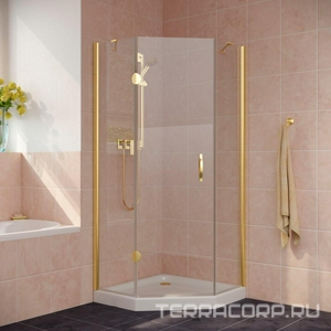 Душевое ограждение пятиугольное , 100x100x1900, левое, профиль золото, стекло прозрачное QuickNano, БЕЗ поддона ZZ Vegas Glass AFA-Pen AFA-Pen 100 09 01 QuickNano/ левое