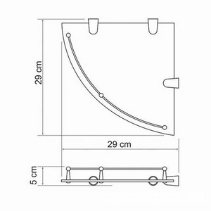 Полка стеклянная угловая, 29x29x5 см, латунь / стекло, цв.хром ZZ Wasserkraft Wasserkraft K-544