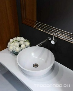 Раковина накладная 430х430х165мм, без отверст. для смесит., без перелива, д/к в цвет раковины в компл.,(иск.камень Soft rock цв.белый мат), Moon ZZ Holbi Almatea 1.02.001.11.1