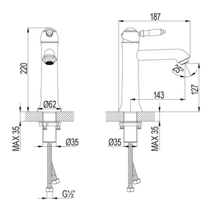 Смеситель для раковины Lemark , донный клапан Click-Clack в компл.,цв. бронза, ZZ Lemark Villa LM4837B