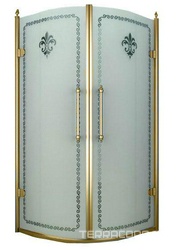 Душевой уголок 900х900хh2020мм, 1/4 круга, R550мм, две распашные двери, (стекло матовое с прозрачным узором, 8мм, фурнит. цв.золото), Retro XX