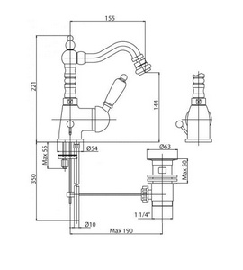 Смеситель для биде, высокий с поворотным изливом, с д/к, (цв.хром, ручка цв.белый),  ZZ Cezares Elite ELITE-BSM2-01-Bi