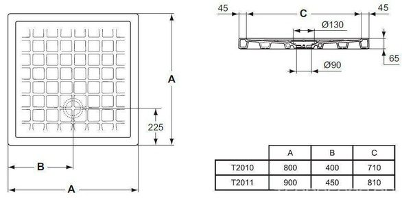 Поддон 90х90 см, квадратный , керамический, БЕЗ сифона ZZ Ideal Standard Connect T266201